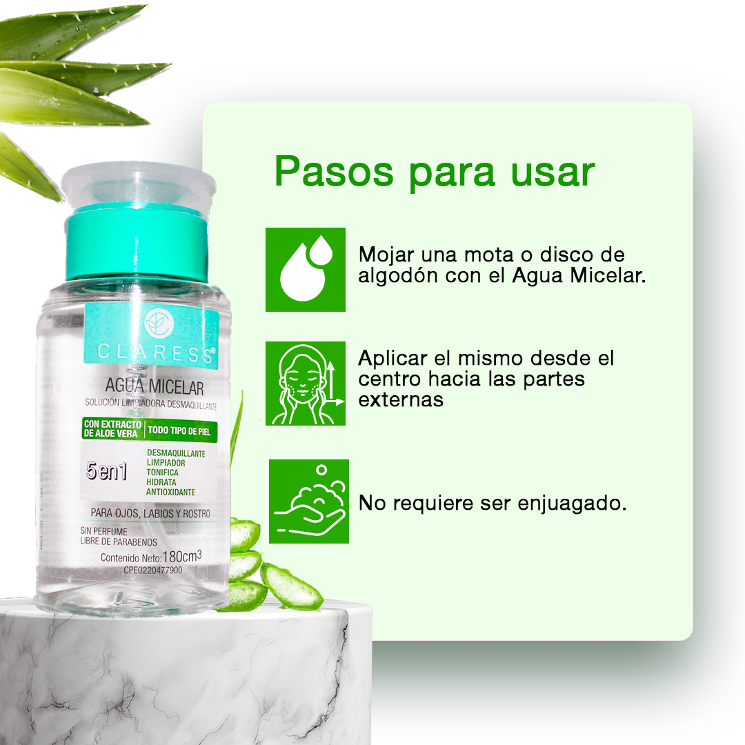 Claress Agua Micelar de Aloe Vera – Para Piel Seca o Reactiva