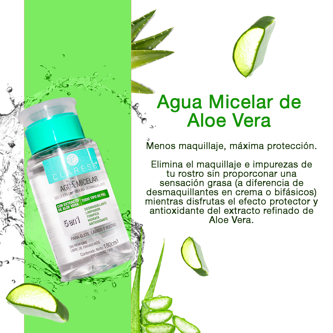 Claress Agua Micelar de Aloe Vera – Para Piel Seca o Reactiva