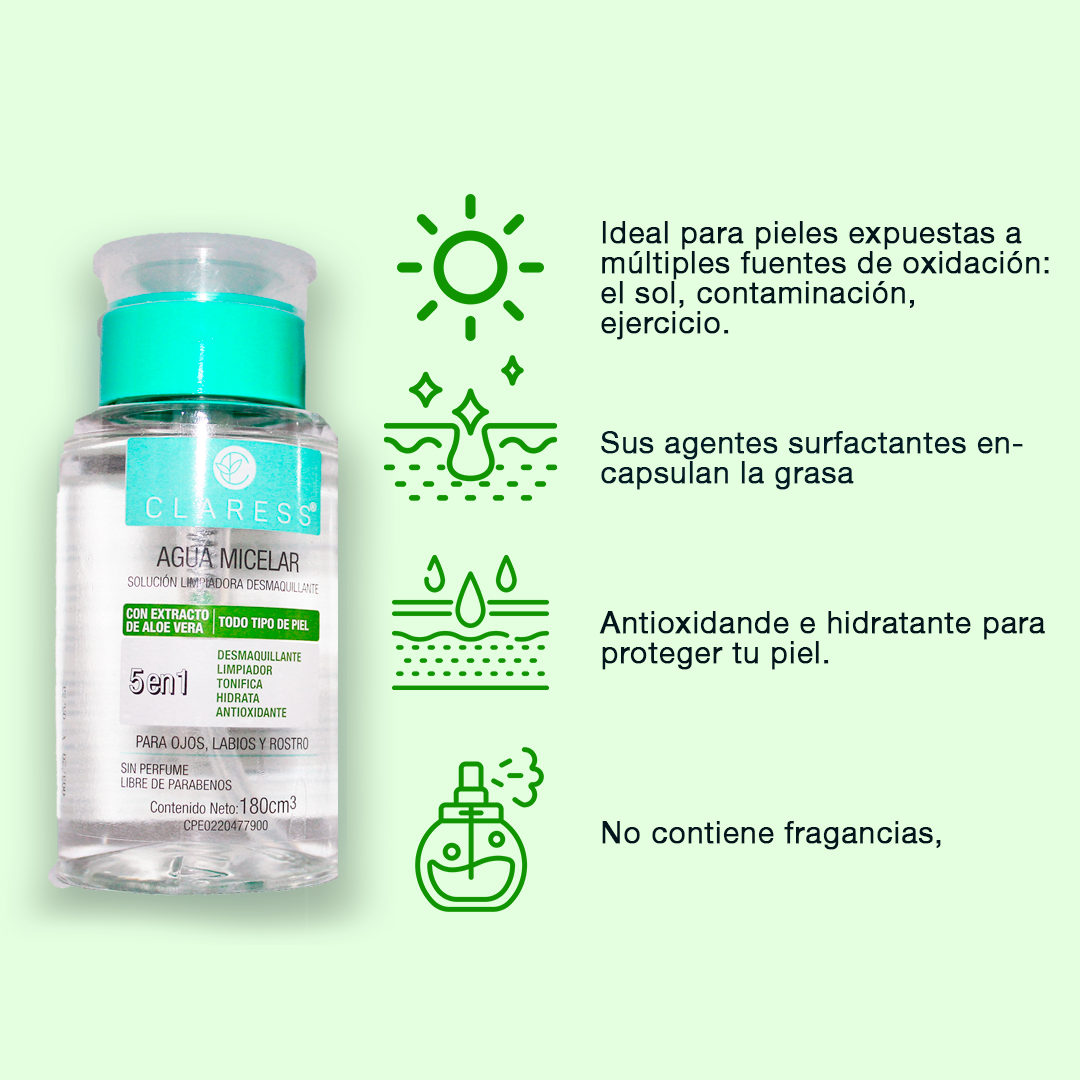 Claress Agua Micelar de Aloe Vera – Para Piel Seca o Reactiva
