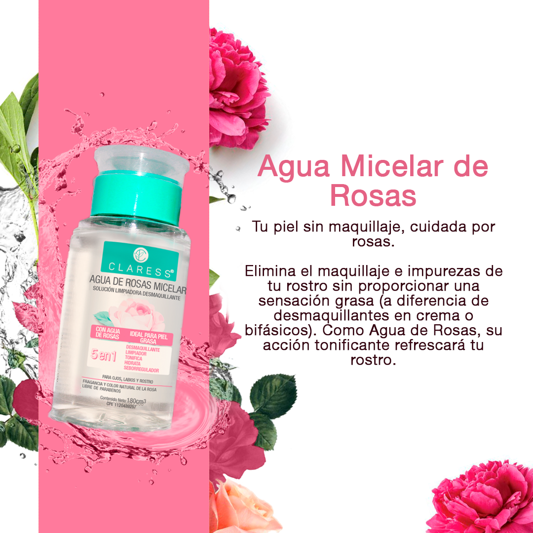 Agua de Rosas Micelar Claress – Limpieza Suave y Seborreguladora