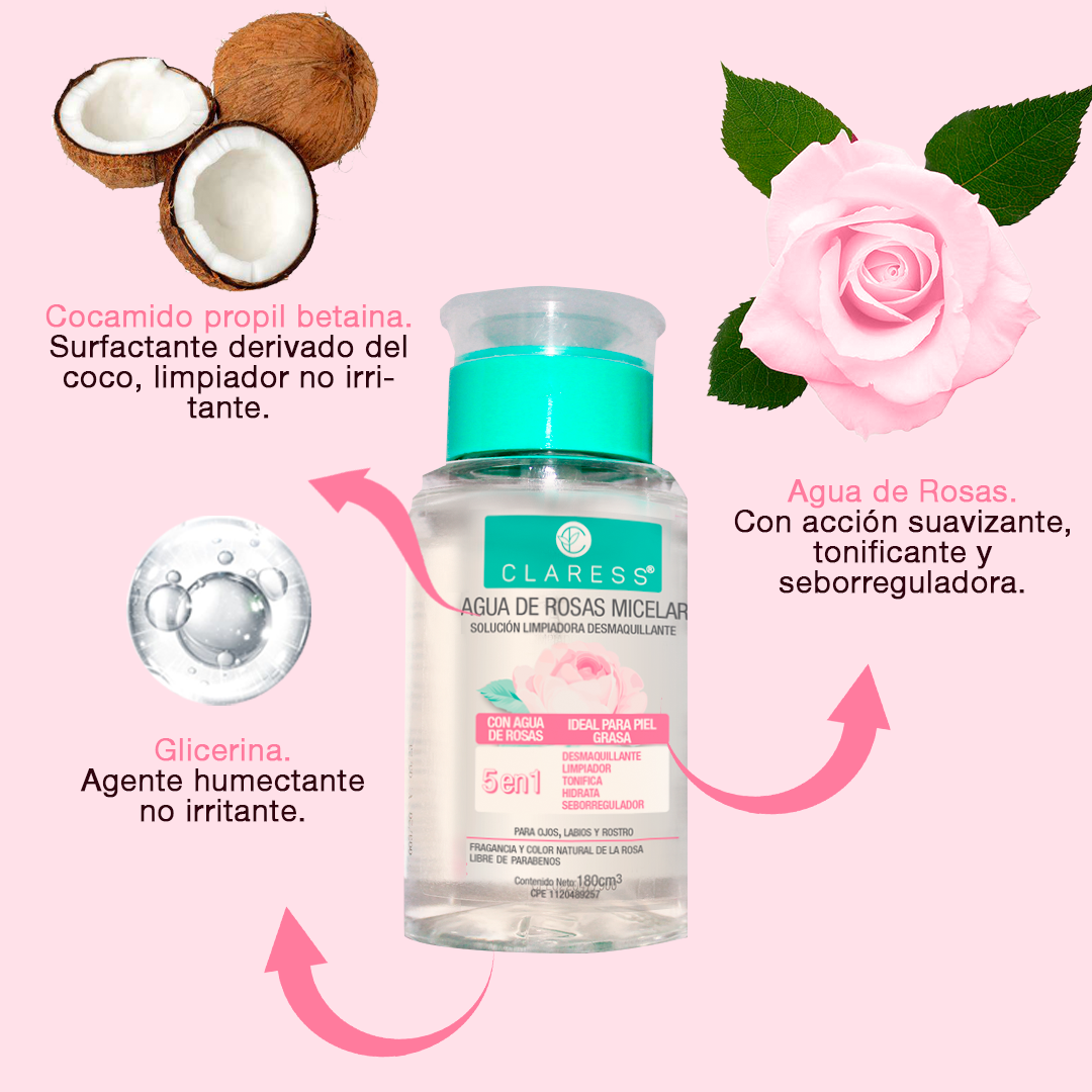 Agua de Rosas Micelar Claress – Limpieza Suave y Seborreguladora