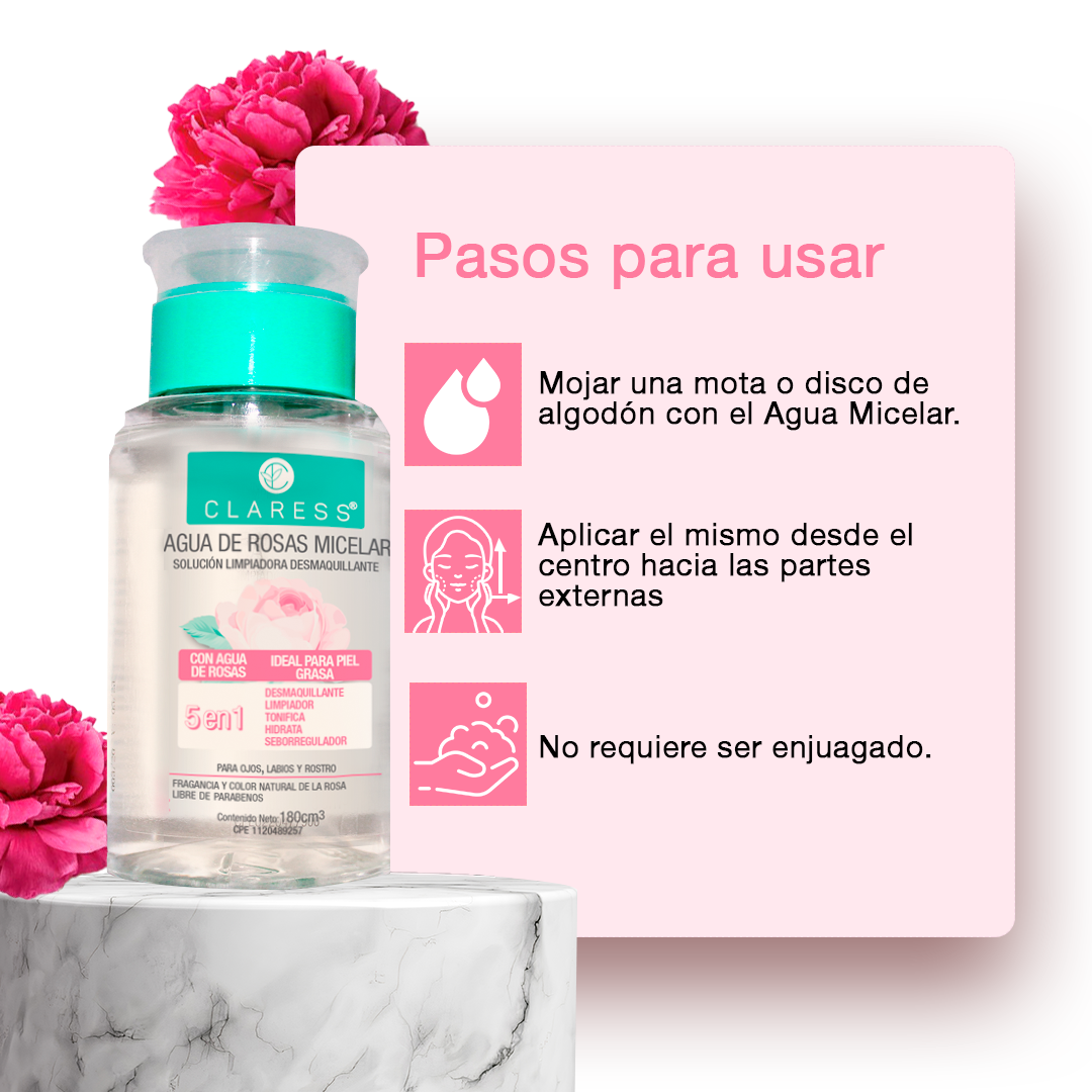 Agua de Rosas Micelar Claress – Limpieza Suave y Seborreguladora