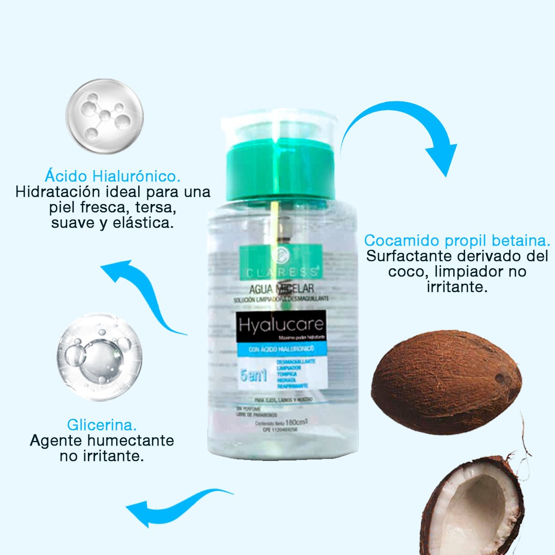 Agua Micelar con Ácido Hialurónico – Limpieza Antiedad e Hidratación Profunda