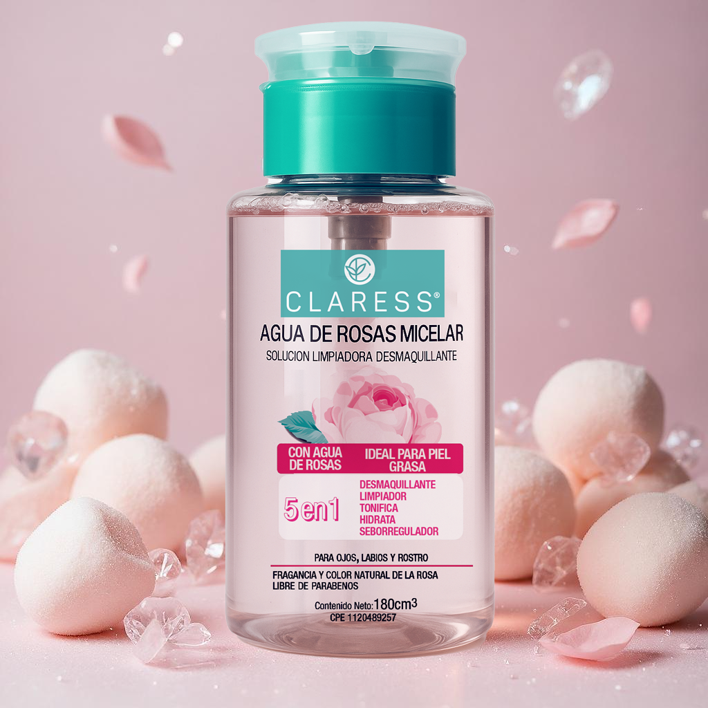 Agua de Rosas Micelar Claress – Limpieza Suave y Seborreguladora