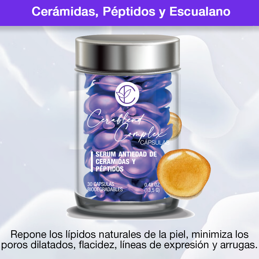 Cerablend Complex Capsulas – Serum Antiedad de Ceramidas y Péptidos Reafirmantes Ideal Piel Madura, Seca o Atópica