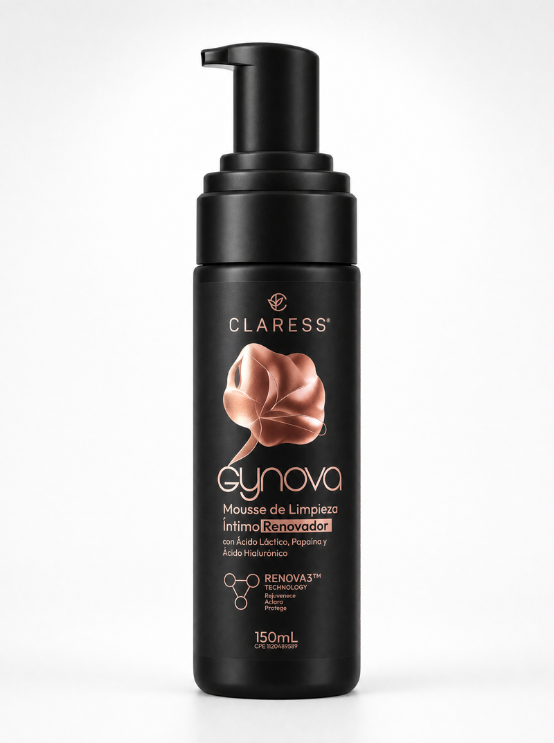 GYNOVA Mousse de Limpieza Íntimo Renovador con Ácido Láctico, Papaína y Ácido Hialurónico, 150mL
