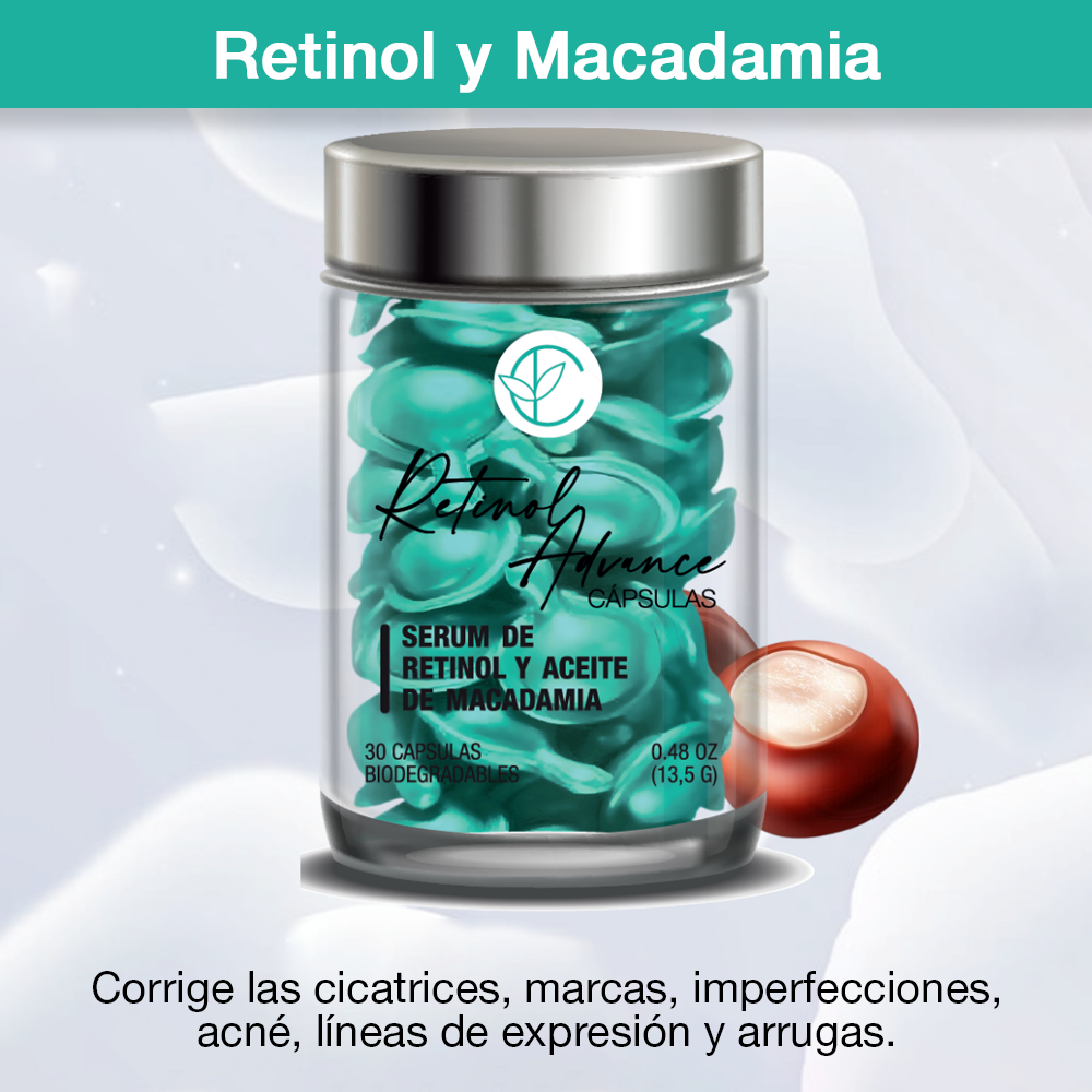 Retinol Advance Cápsulas: Serum de Retinol y Aceite de Macadamia contra Marcas, Arrugas y Acné