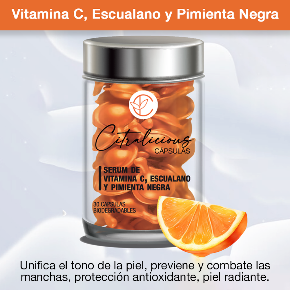 Citralicious Cápsulas – Serum de Vitamina C, Escualano y Pimienta Negra, contra Melasma y Manchas
